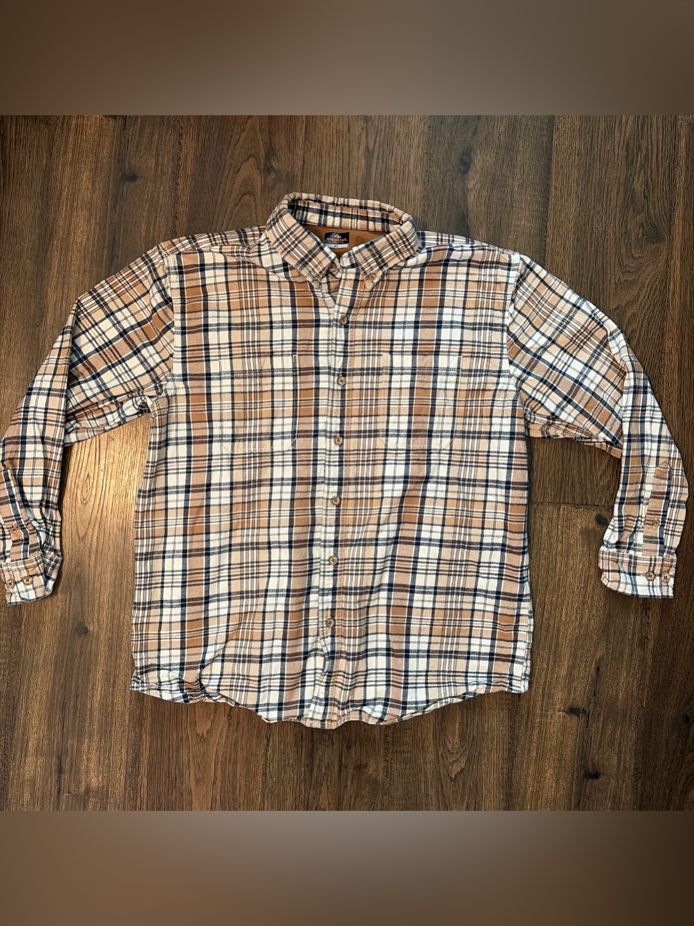 Men's Casual Button-Down Plaid Shirt - Tan & White